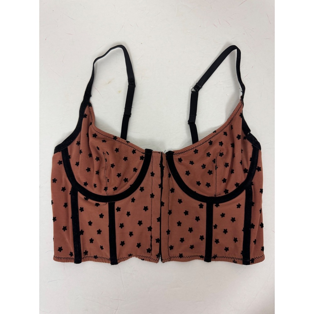 Out From Under Urban Outfitters Star Flocked Mesh Corset Bustier Top Rust Medium